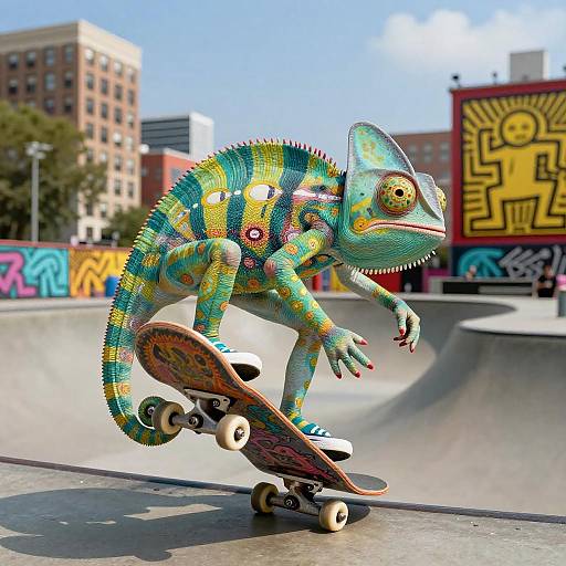 Lowbrow Chameleon Skateboarder Art