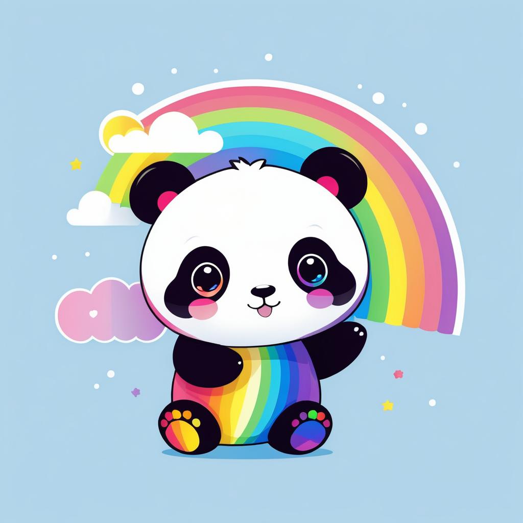 Charming Chibi Panda with Rainbow