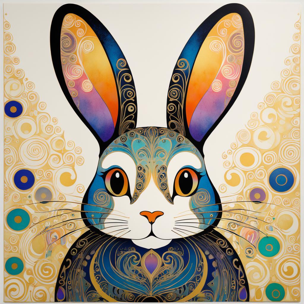 Whimsical Rabbit in Klimt's Style Art