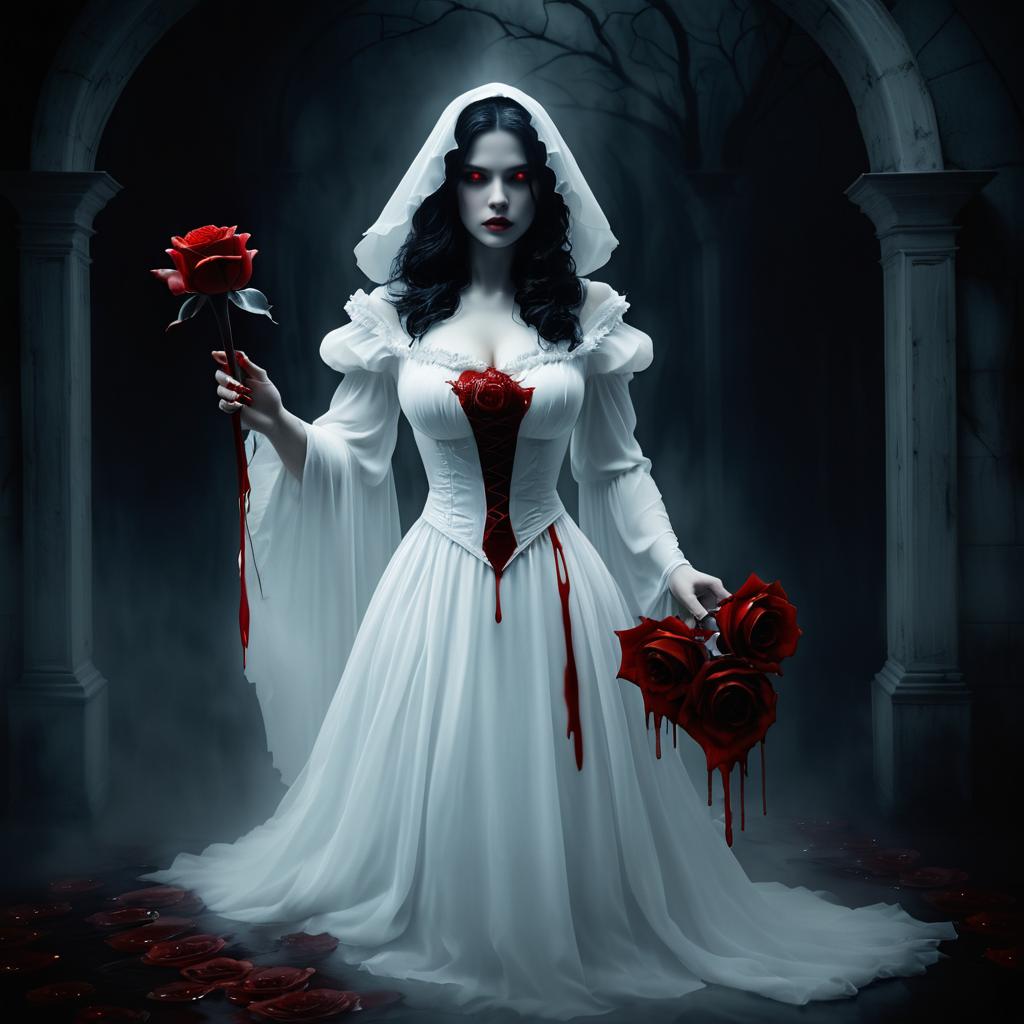 Ghostly Woman with Bloody Rose Emerges