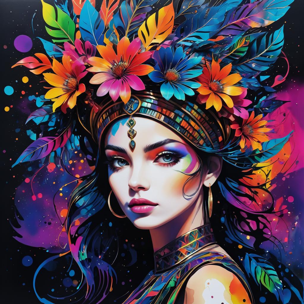 Vibrant Girl with Abstract Botanical Headpiece