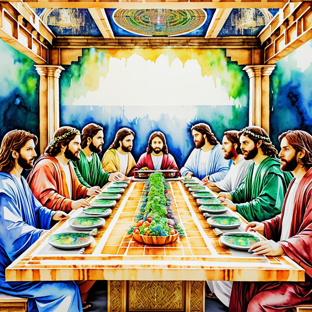 Watercolor Last Supper on Motherboard Design