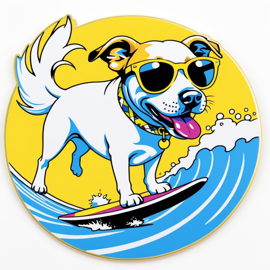 Cool Dog Surfing in Pop Art Style