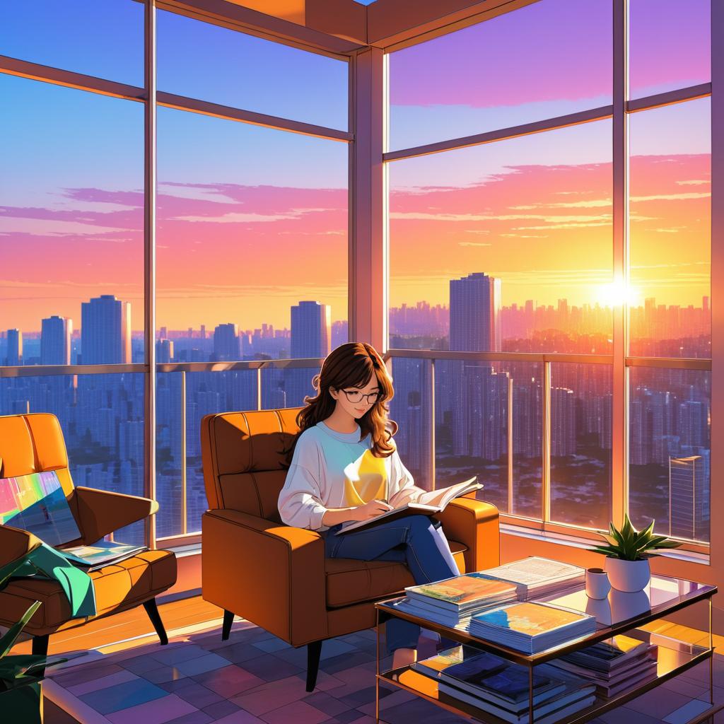 Sunset Reading Girl in Shōnen Style