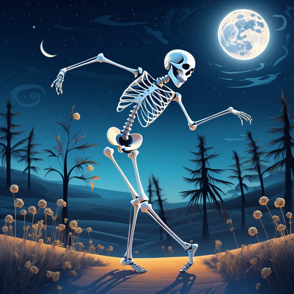 Dancing Skeleton Under Full Moon Art