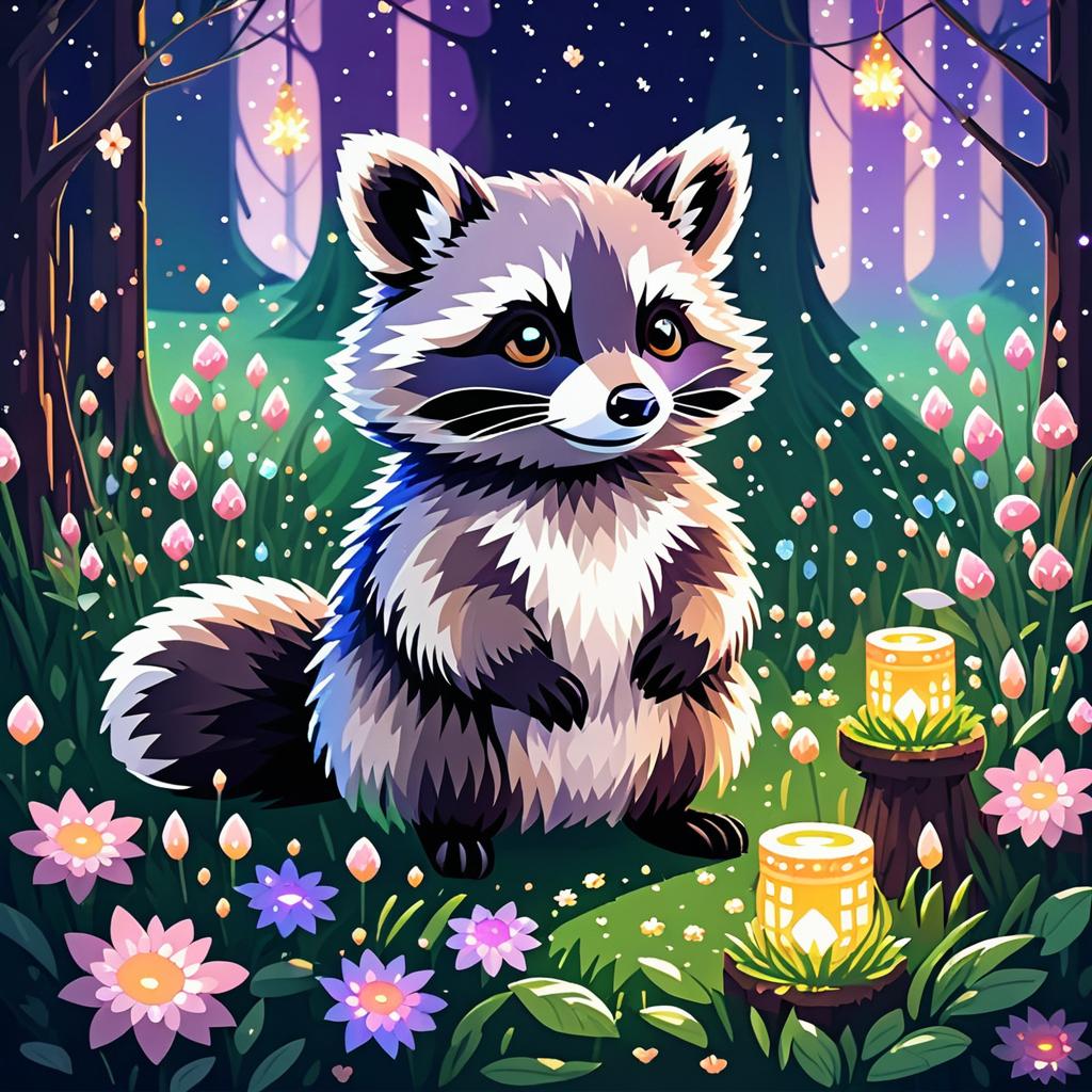 Magical Raccoon in a Cozy Meadow