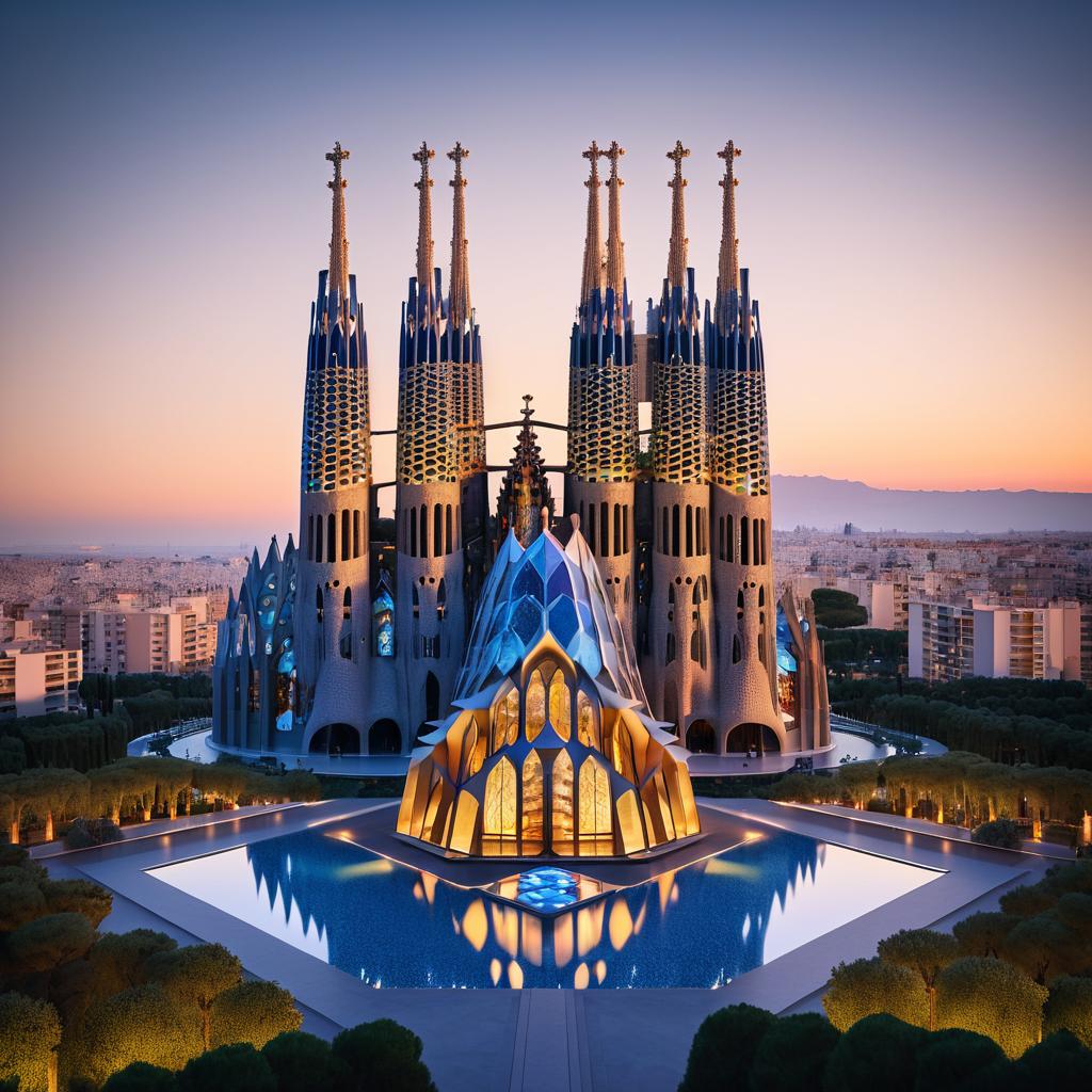 Hyperrealistic Sagrada Familia in Twilight