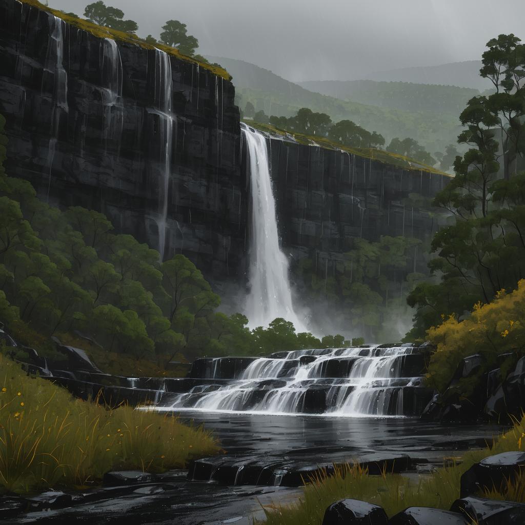 Intimate Waterfall Gorge in Rainy Highlands