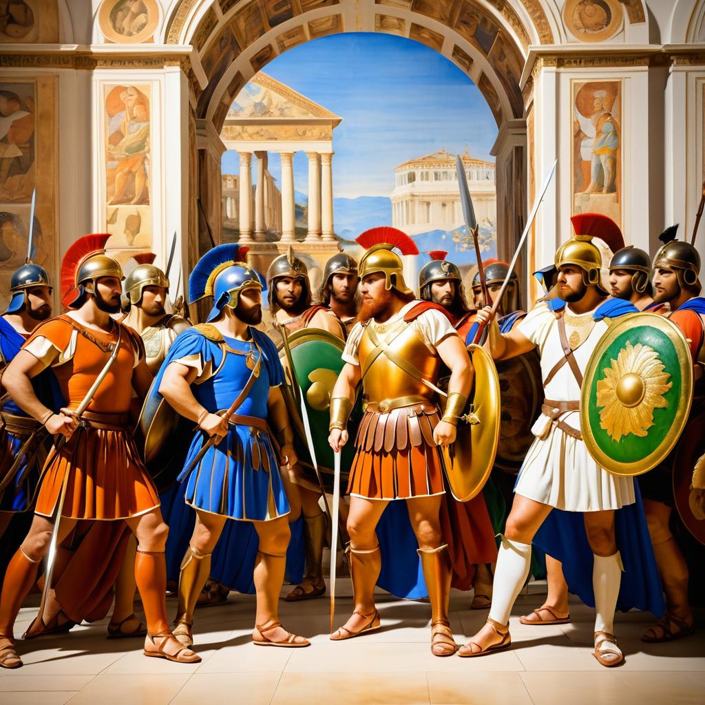 Fresco of Ancient Warriors in Classic Style