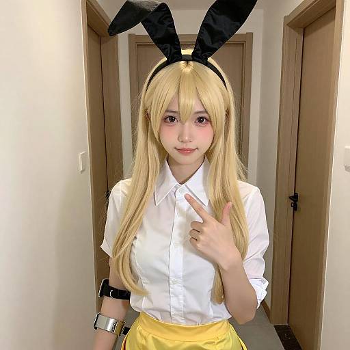 Blonde Woman Bunny Ears Selfie