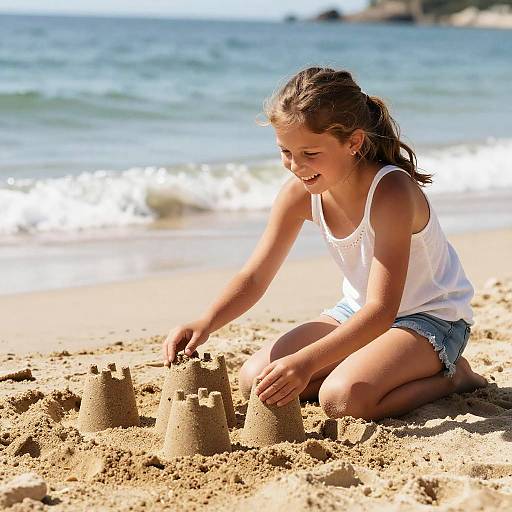Joyful Girl Building Sandcastle