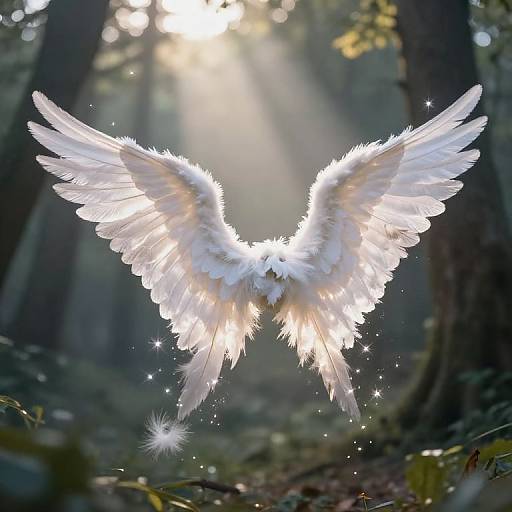 Mystical Angel Wings in Dawn Forest