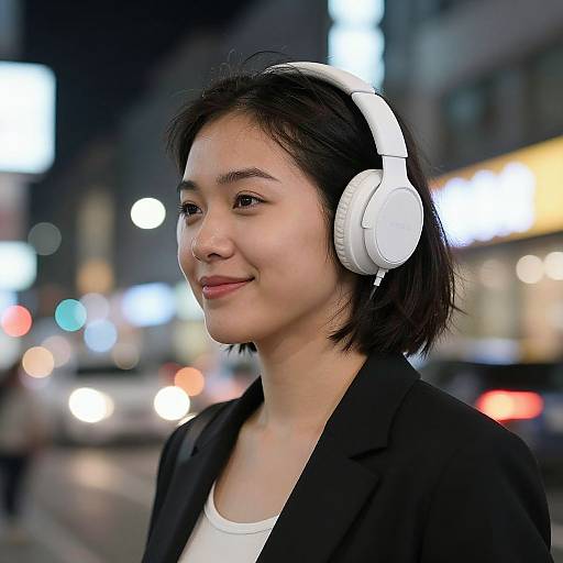 Woman Smiling with White Headphones