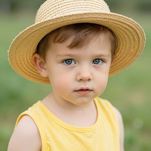 Child in Yellow Outfit with Straw Hat