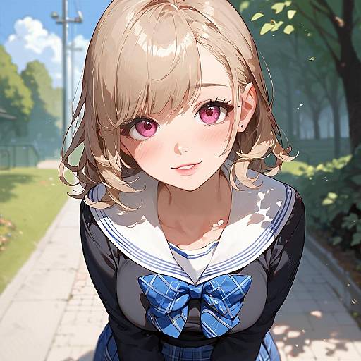 Anime Girl in School Uniform Outdoors