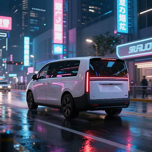 Futuristic Cyberpunk Van in Neon City