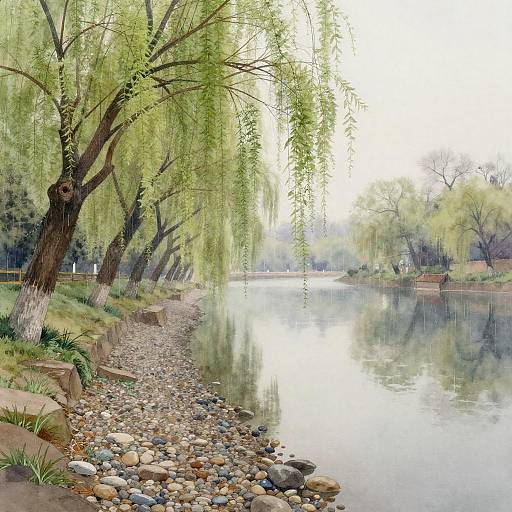 Serene Willow Riverbank at Dawn