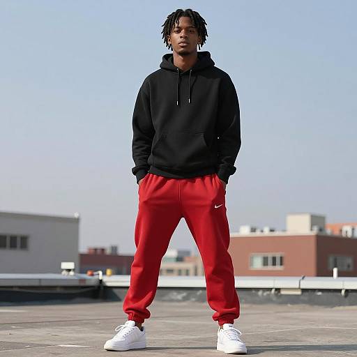 Young Man in Streetwear on Rooftop