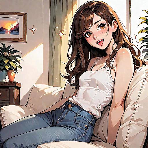 Anime Girl Relaxing at Sunset