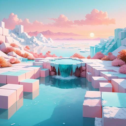 Surreal Geometric Nature Landscape at Sunrise