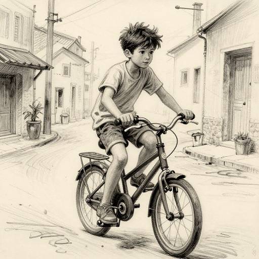 Teen Boy Riding Bike in Small Town