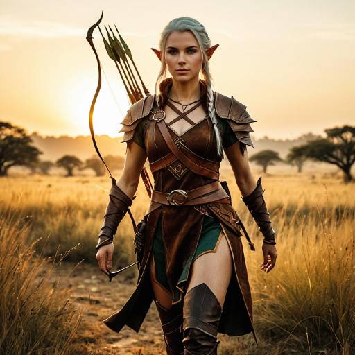 Female Elf Archer in Sunset Savanna