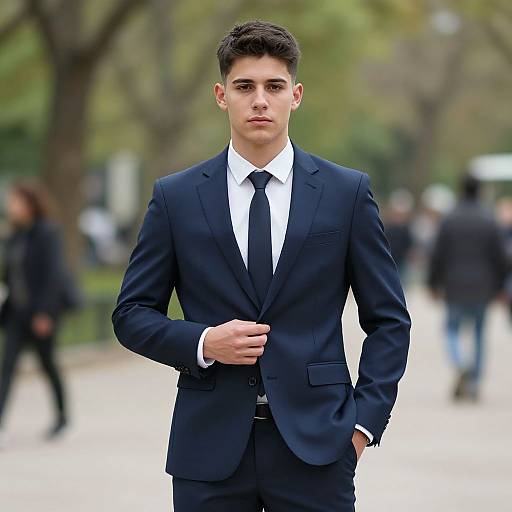 Confident Young Man in Dark Blue Suit