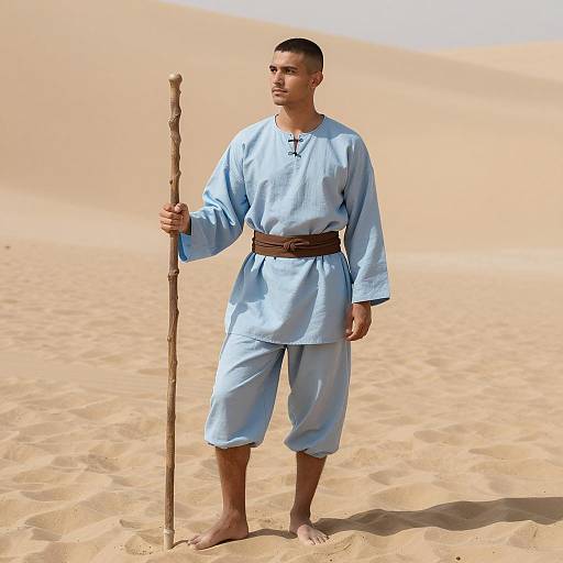 Serene One-Legged Warrior in Desert
