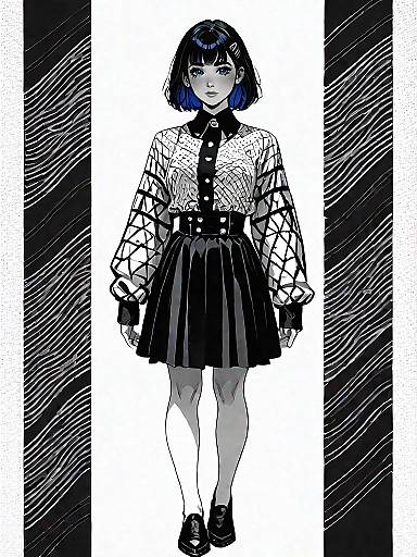 Modern Urban Woman in Black and White Outfit