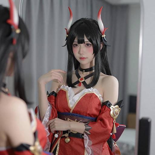 Asian Woman in Detailed Anime Costume