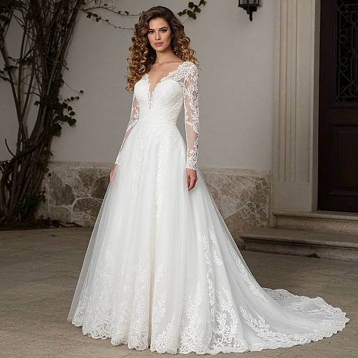 Elegant Woman in Lace Wedding Dress