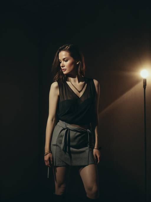 Woman in Casual Chic Outfit with Sheer Top and Mini Skirt