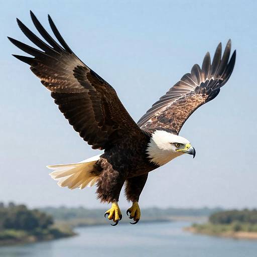 Soaring American Eagle Over River Delta