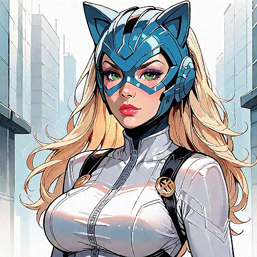 Dynamic Female Superhero in Unique Costume