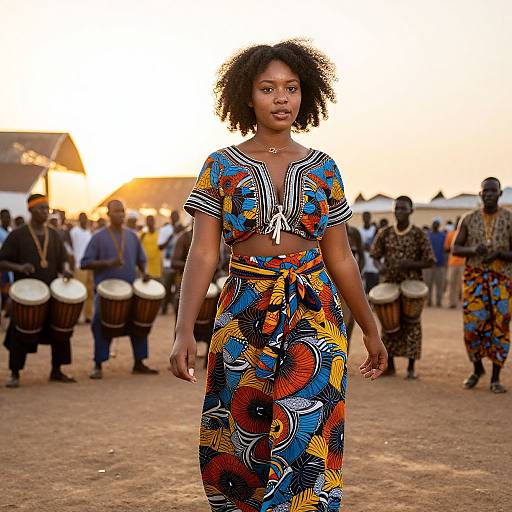 Energetic Woman in Malian Festival Attire