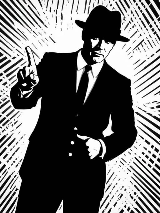 Black and White Silhouette of Man in Hat and Suit