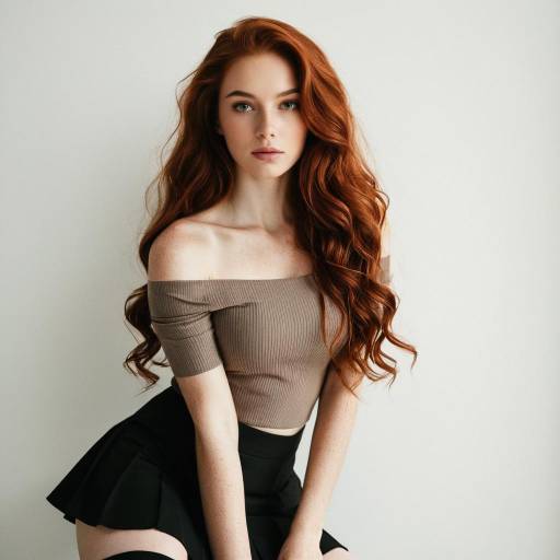 Young Redhead Woman in Off-Shoulder Top