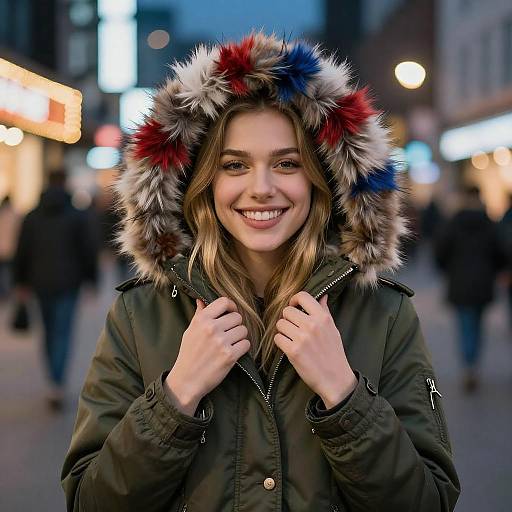 Smiling Blonde Woman in Winter Parka