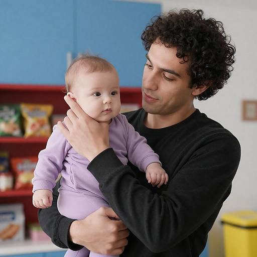 Father Holding Baby in Kitchen