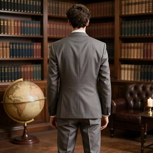 Mysterious Man in Dimly Lit Library