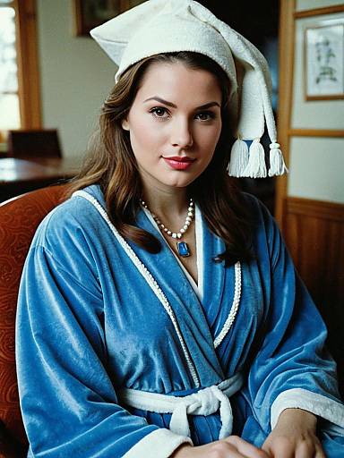 Seated Girl in Blue Cheese Costume