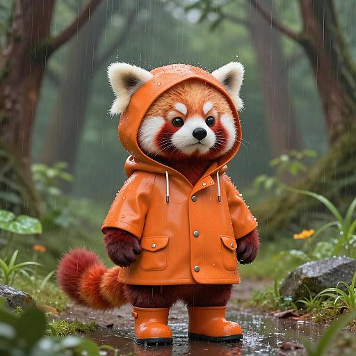 Whimsical Red Panda Rainy Adventure