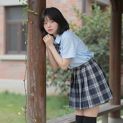 Asian Woman with Stylish Attire in Nature