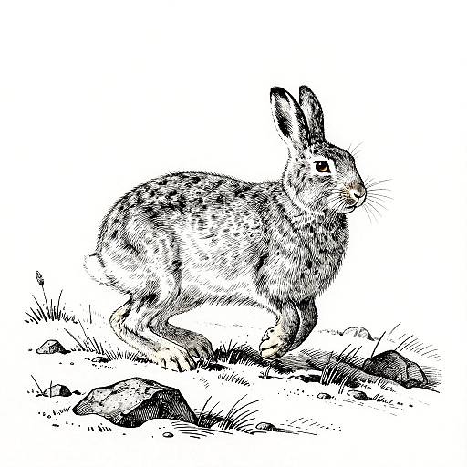 Monochrome Linocut of Arctic Hare Bounding