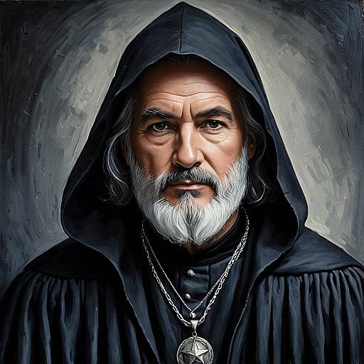 Wizard in Dark Robe with Silver Necklace