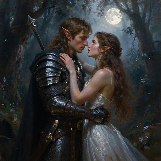 Moonlit Embrace of Elven Warriors