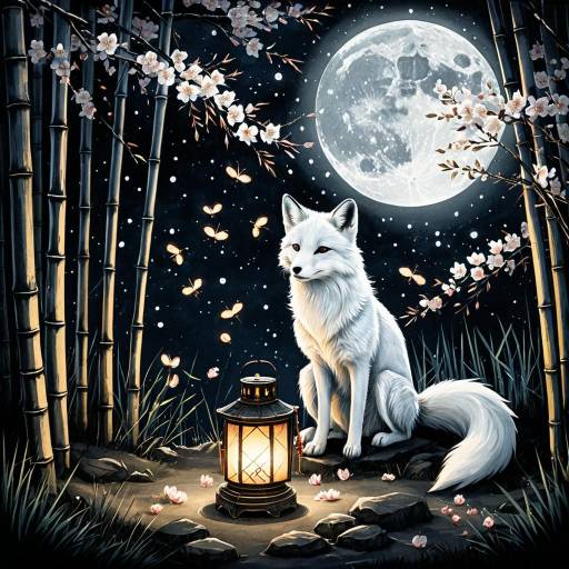 White Nine-Tailed Fox in Bamboo Grove