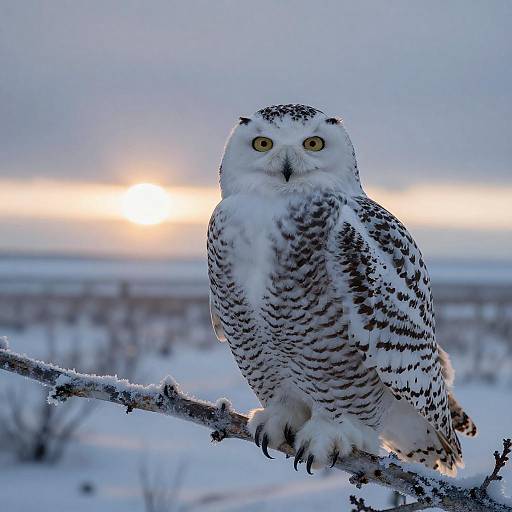 Cinematic Close-Up of Snowy Owl at Twilight