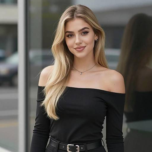 Confident Blonde Woman by Glass Window