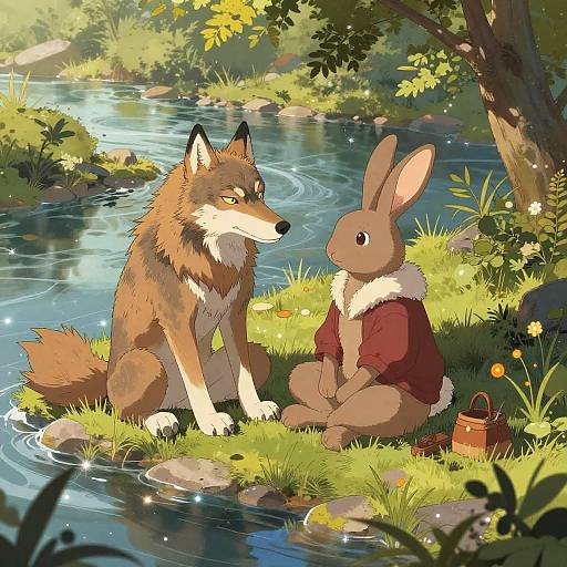 Anthro Wolf and Rabbit Peaceful Moment